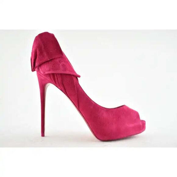 Christian Louboutin Rabakate Alta 120 Bomba Pink Suede Platform Heel Pump 37.5 - Picture 2 of 12